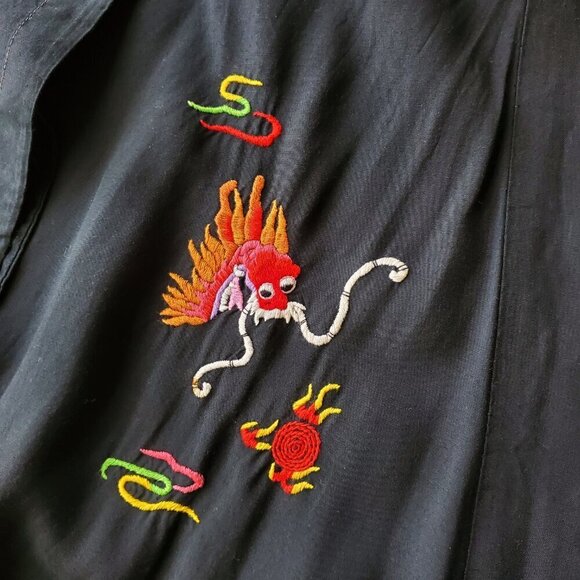 Vintage Dragon Embroidered Kimono Style Artsy Boho Robe Black Size S - Picture 7 of 13